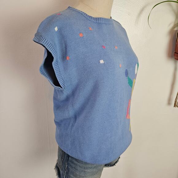 Vintage Merona Abstract Sweater Vest M Periwinkle Blue Pastel Pullover - Picture 3 of 8